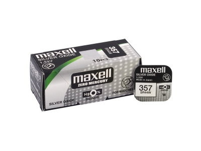 Maxell 357 baterijas 1.55V Maxell sudraba-oksīda SR44W. 303 iepakojumā 1 gb.