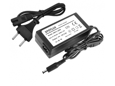 Spotlux Barošanas bloks 60W 12V 5A 5.5/2.1mm IP20 Plastmasas desktop Spotlux vads komplektā