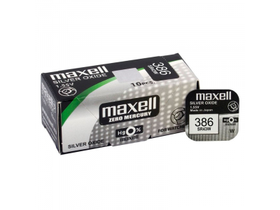 Maxell 386 baterijas 1.55V Maxell sudraba-oksīda SR43SW iepakojumā 1 gb.
