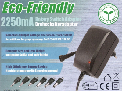 MINWA 3V-12V Universāls barošanas bloks 2250mA| 6 veidi štekeri | 2.25A | 27W | MWMD25EU/6XC Minwa