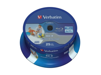 BD-R Verbatim 25GB 6x Datalife 25 Pack Spindle Wide Printable no ID
