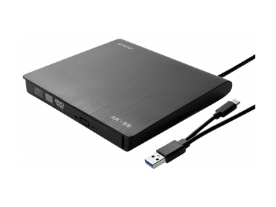 Ārējais diskdzinis Savio External Slim drive CD/DVD R/ RW – USB-C/ USB-A