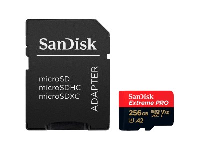 SANDISK Extreme PRO microSDXC 256GB + SD Adapter + 2 years RescuePRO Deluxe up to 200MB/s & 140MB/s Read/Write speeds A2 C10 V30 UHS-I U3 SDSQXCD-256G-GN6MA