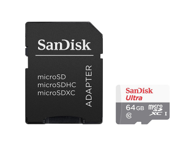 SANDISK Ultra microSDXC 64GB + SD Adapter 100MB/s Class 10 UHS-I SDSQUNR-064G-GN3MA
