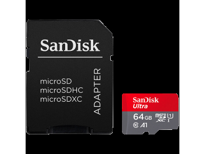 SANDISK Ultra microSDXC 64GB + SD Adapter 140MB/s A1 Class 10 UHS-I SDSQUAB-064G-GN6MA