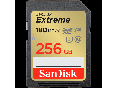 SANDISK Extreme 256GB SDXC Memory Card + 1 year RescuePRO Deluxe up to 180MB/s & 130MB/s Read/Write speeds, UHS-I, Class 10, U3, V30 SDSDXVV-256G-GNCIN