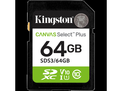Kingston 64GB SDXC Canvas Select Plus Gen3 100MB/s C10 UHS-I U1 V10 SDS3/64GB