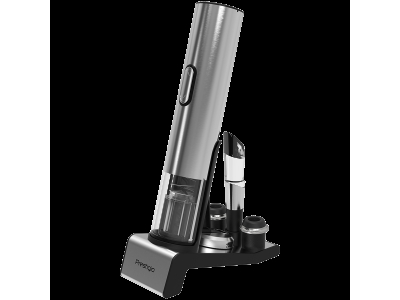 Prestigio Garda, smart wine opener, simple operation with 2 buttons, aerator, vacuum stopper preserver, foil cutter, opens up to 50 bottles wihout recharging, premium design, 500mAh battery, Dimensions D 17mm* H 290mm* W100 mm, silver color. PWO105SL
