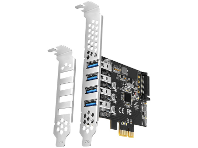 Axagon PCI-Express card with four external USB 3.2 Gen1 ports with dual power. Renesas chipset. Standard & Low profile. PCEU-43RS