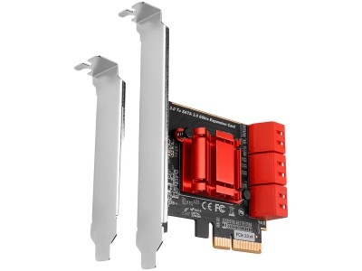 Six-channel SATA III PCI-Express controller with six internal SATA ports. Standard & Low profile. PCES-SA6