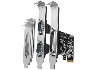 PCI-Express card with one parallel and two serial ports 250 kbps. ASIX AX99100. Standard & Low profile. PCEA-PSN