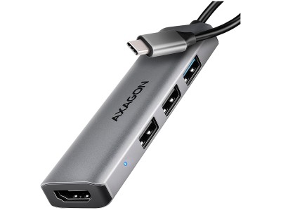 AXAGON HMC-H3A 3x USB-A (2x USB2.0, 1x USB3.0) + HDMI 4K 30Hz, 3.2 Gen 1 hub, metal, 15cm USB-C cable HMC-H3A