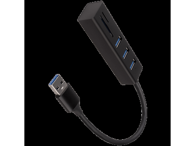 AXAGON HMA-CR3A 3x USB-A + SD/microSD, USB3.2 Gen 1 hub, metal, 20cm USB-A cable HMA-CR3A