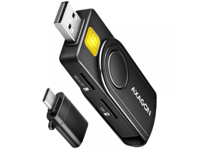 Axagon Compact travel USB-A + USB-C contact Smart / ID card and SD / microSD / SIM card reader. CRE-SMP2A