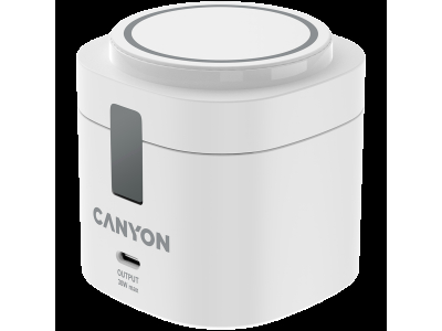 Canyon 4 in 1 Wireless Charging Stand, 30W max, Size: 70x70x70.3mm, weight: 414g, with 65W charger and 1M cable, white CNS-WCS405W