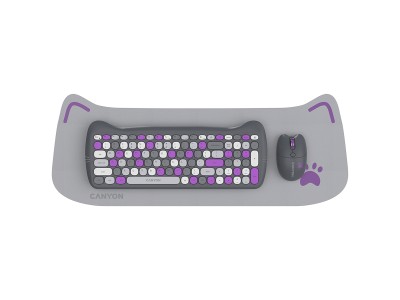 CANYON HSET-W6 EN Keyboard+Mouse Kitty Edition AAA+АА Wireless Violet CNS-HSETW6VT
