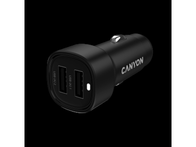 CANYON car charger OnDrive 24  24W 2xUSB-A Black CNE-CCABR2AA