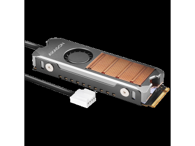 AXAGON CLR-M2FAN active fan - M.2 SSD, 80mm SSD, copper body, silicone thermal pads, height 13mm CLR-M2FAN