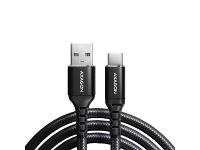 Axagon Data and charging USB 2.0 cable length 1 m. 3A. Black braided. BUCM-AM10AB
