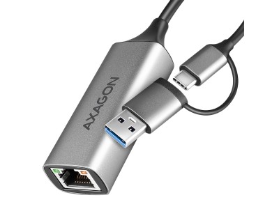AXAGON ADE-TXCA USB-C USB3.2 Gen 1 + USB-A reduction- Gigabit Ethernet 10/100/1000 Adapter, metal, titan grey ADE-TXCA