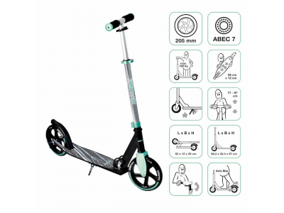Muuwmi Aluminium Scooter skrejritenis 205 mm, tirkīza zils