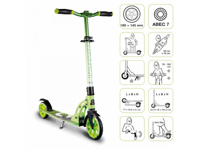 Six Degrees Aluminium Scooter skrejritenis 180/145 mm, zaļš