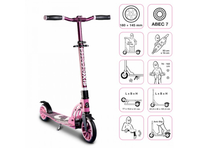 Six Degrees Aluminium Scooter skrejritenis 180/145 mm, rozā