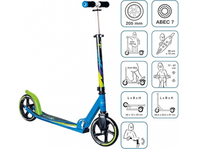 Muuwmi Aluminium Scooter skrejritenis 205 mm,zaļš-zils - melns