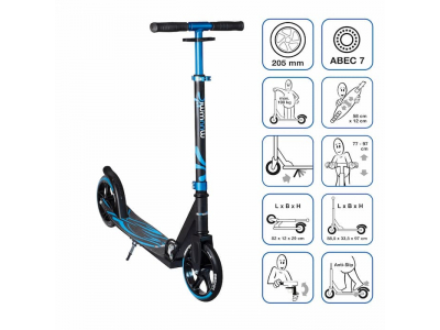 Muuwmi Aluminium Scooter Plus skrejritenis 205 mm, zils - melns