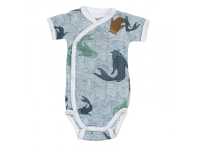 Lodger Romper Empire Fish kokvilnas bodijs ar īsām piedurknēm, Dusty turqoise, 68 cm