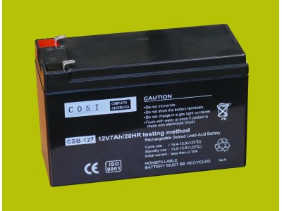 COSI™ 12V 7Ah akumulators :: AGM : VRLA :: 12 Volti, 7 ampērstundas (Ah) :: Klemmes tips T1 (4.75mm)