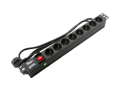 ProBase™ 1U 220V rozešu bloks 9 kontaktligzdas, plastmasas, ar slēdzi | PDU | 19" skapjiem