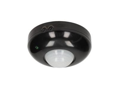  Infrasarkanais kustības sensors 360°, Griestu, IP20 Regulejams laiks un lux, Melns