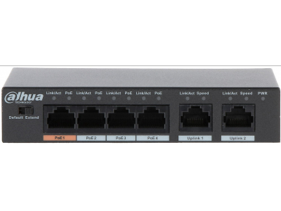 Dahua Technology Type L2 | 6x10Base-T / 100Base-TX | PoE ports 4 | 60 Watts | DH-PFS3006-4ET-60