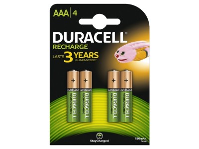 Duracell R03/AAA akumulatori 1.2V Duracell Recharge sērija Ni-MH HR03 750 mAh iepakojumā 4 gb.