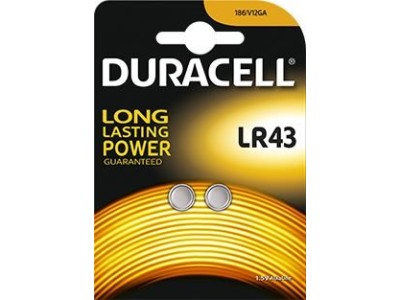 Duracell G12 baterijas 1.5V Duracell Alkaline LR43/186 iepakojumā 2 gb.