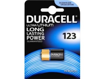 Duracell CR123A baterija 3V Duracell litija DL123A 1550mAh iepakojumā 1 gb.