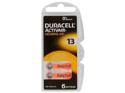 Duracell Izmērs 13, Dzirdes Aparāta Baterija, 1.45V Duracell Zn-Air PR48 iepakojumā 6 gb.