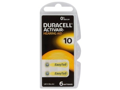 Duracell Izmērs 10, Dzirdes Aparāta Baterija, 1.45V Duracell ActivAir PR70 iepakojumā 6 gb.