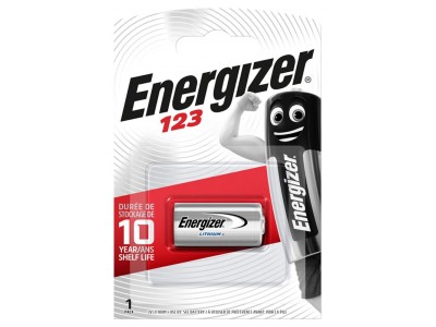 Energizer ® CR123 baterijas 3V Energizer 1500mAh litija 123 iepakojumā 1 gb.