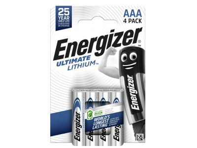 Energizer ® R03/AAA baterijas 1.5V Energizer Ultimate Lithium litija L92 iepakojumā 4 gb.