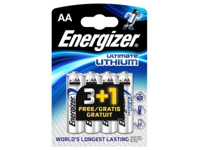 Energizer ® R6/AA baterijas 1.5V Energizer Ultimate Lithium litija L91 iepakojumā 4 gb.