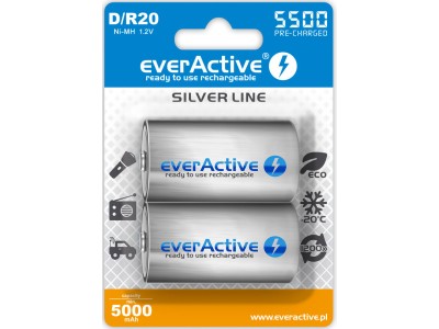 everActive™ R20/D akumulatori 1.2V everActive Silver line Ni-MH 5500 mAh iepakojumā 2 gb.