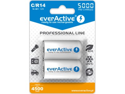 everActive™ R14/C akumulatori 1.2V everActive Professional line Ni-MH 5000 mAh iepakojumā 2 gb.