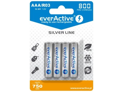 everActive™ R03/AAA akumulatori 1.2V everActive Silver line Ni-MH 800 mAh iepakojumā 4 gb.
