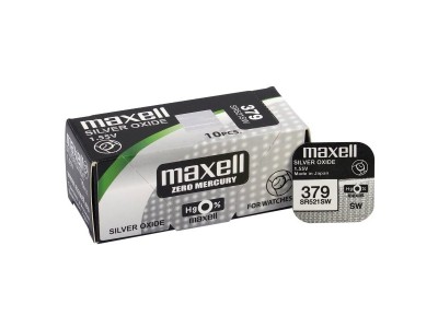 Maxell 379 baterijas 1.55V Maxell sudraba-oksīda SR521SW iepakojumā 1 gb.