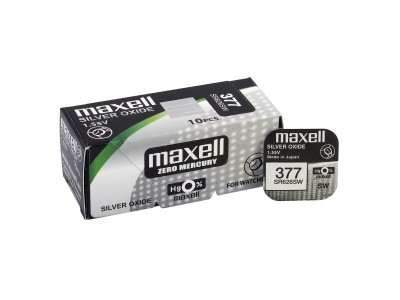 Maxell 377 baterijas 1.55V Maxell sudraba-oksīda SR626SW iepakojumā 1 gb.
