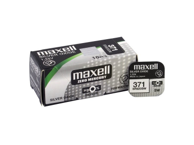 Maxell 371/370 baterijas 1.55V Maxell sudraba-oksīda SR920SW, 370 iepakojumā 1 gb.