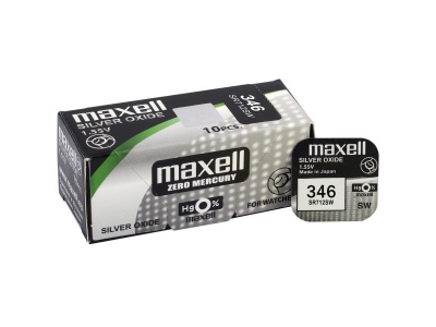 Maxell 346 baterijas 1.55V Maxell sudraba-oksīda SR712SW iepakojumā 1 gb.