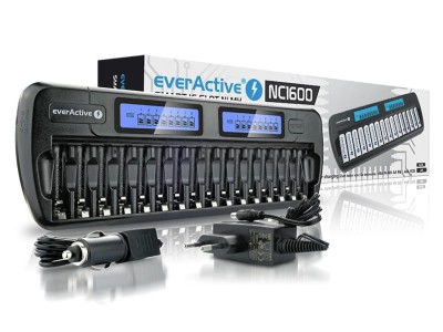 everActive™ NC-1600 profesionāls lādētājs 16x Ni-MH (AA, AAA), neatkarīgi kanāli, LCD, 12V/220V